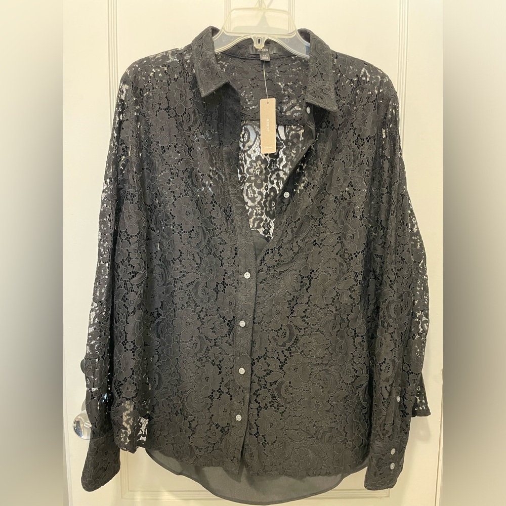 NWT J.Crew Black Lace Button down Size 24